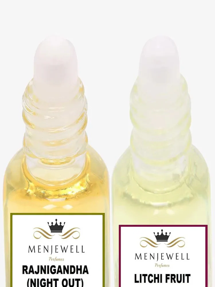 Menjewell Rajnigandha + Litchi Fruit Attar Perfume 5ml 0.17 Fl.oz. Each Pack Of 2 | Unisex Fragrance | Alcohol Free - Image 2