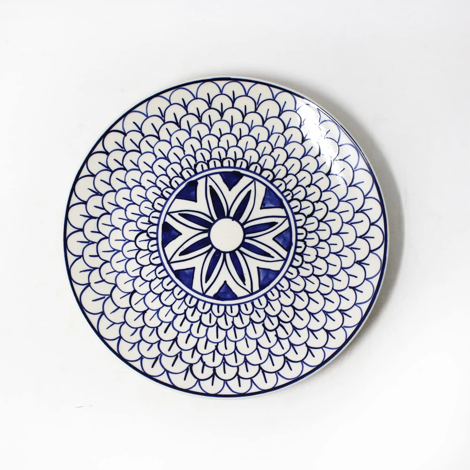 Mermaid Tales Hand Painted Ceramic Dinner Set - 12 Piece, White & Indigo | 6 Dinner Plates + 6 Katori Serving Bowls, 180ml Each | Serving For 6, Microwave Safe & Dishwasher Safe - Image 4