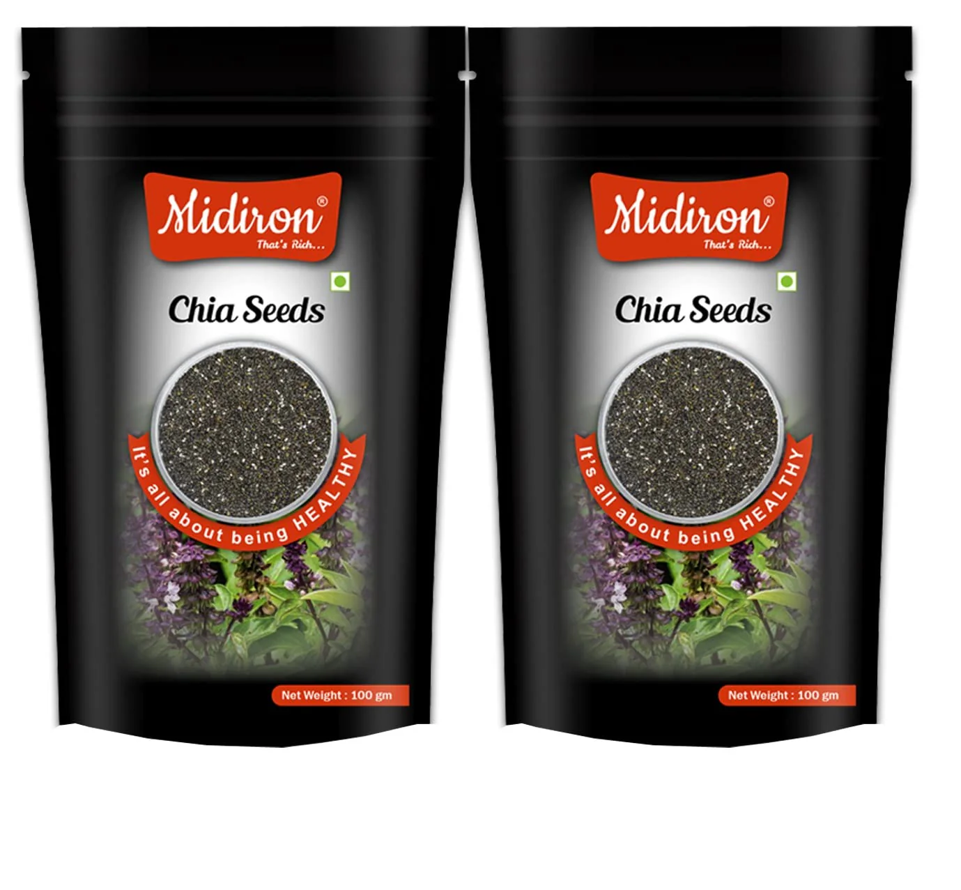 Midiron Raw Chia Seed For Weight Management Chia Whole Seeds For Weight Loss With Omega 3, Protein & Fiber, Natural Chia Seed Edible, Diet Snacks, Immunity Booster | 100gm 0.2lbs Each Pack Of 2