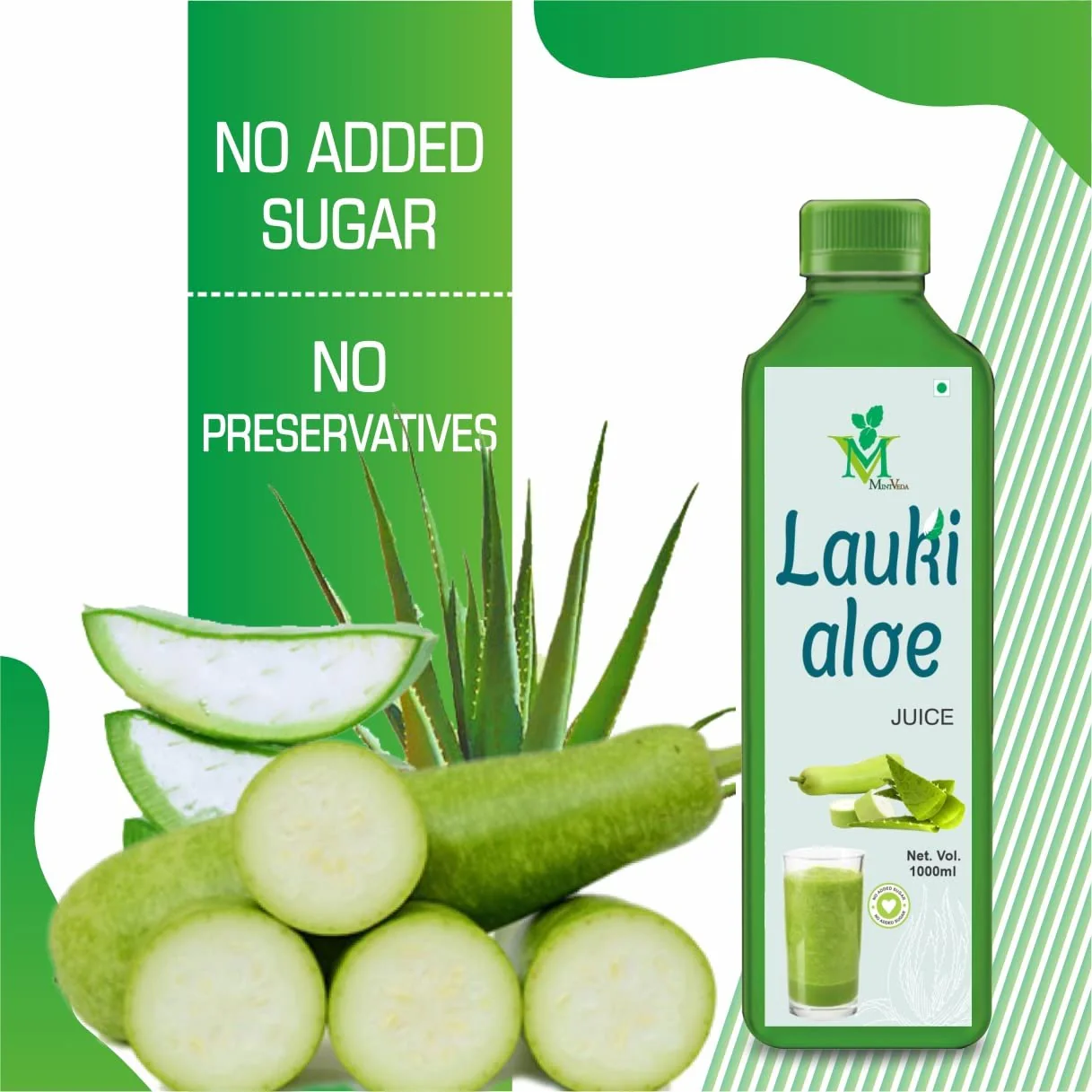 Mint Veda Lauki Aloe Vera Juice Rejuvenates Skin & Hair, Natural Juice For Skin Care, No Added Sugar | 1000ml 2.2lbs Each Pack Of 2 - Image 5