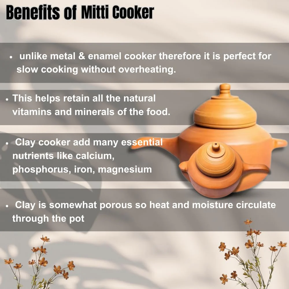 Mitti Cooker With Lid For Cooking Terracotta Handmade Unglazed Clay - Eco Friendly Cooker For Biryani Cooking With Lid, 3.5 Liters Pack Of 1 | Red-Ochre (Gerua) - Image 3