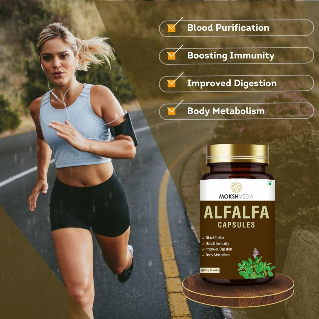 Mokshveda Alfalfa Capsule May Used For Bone & Joint Support Pain Relief, Immunity & Blood Purification | 60 Capsules, 100gm 0.2lbs - Image 3