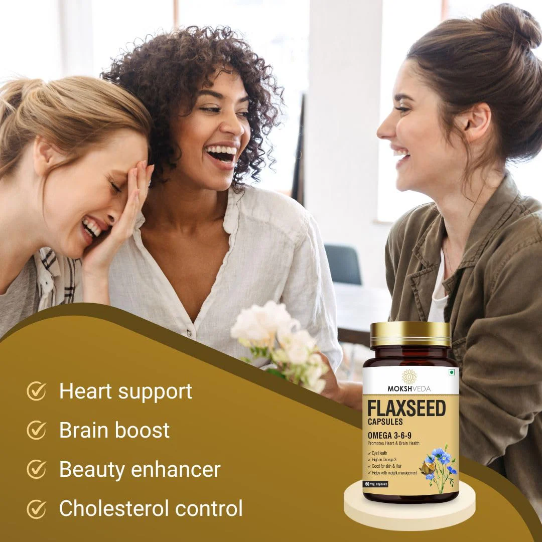 Mokshveda Flaxseed Capsules With Omega 3 For Men & Women, Supports Skin, Joint, Hair & Immunity Support | 60 Veg Capsules 100gm 0.2lbs - Image 4