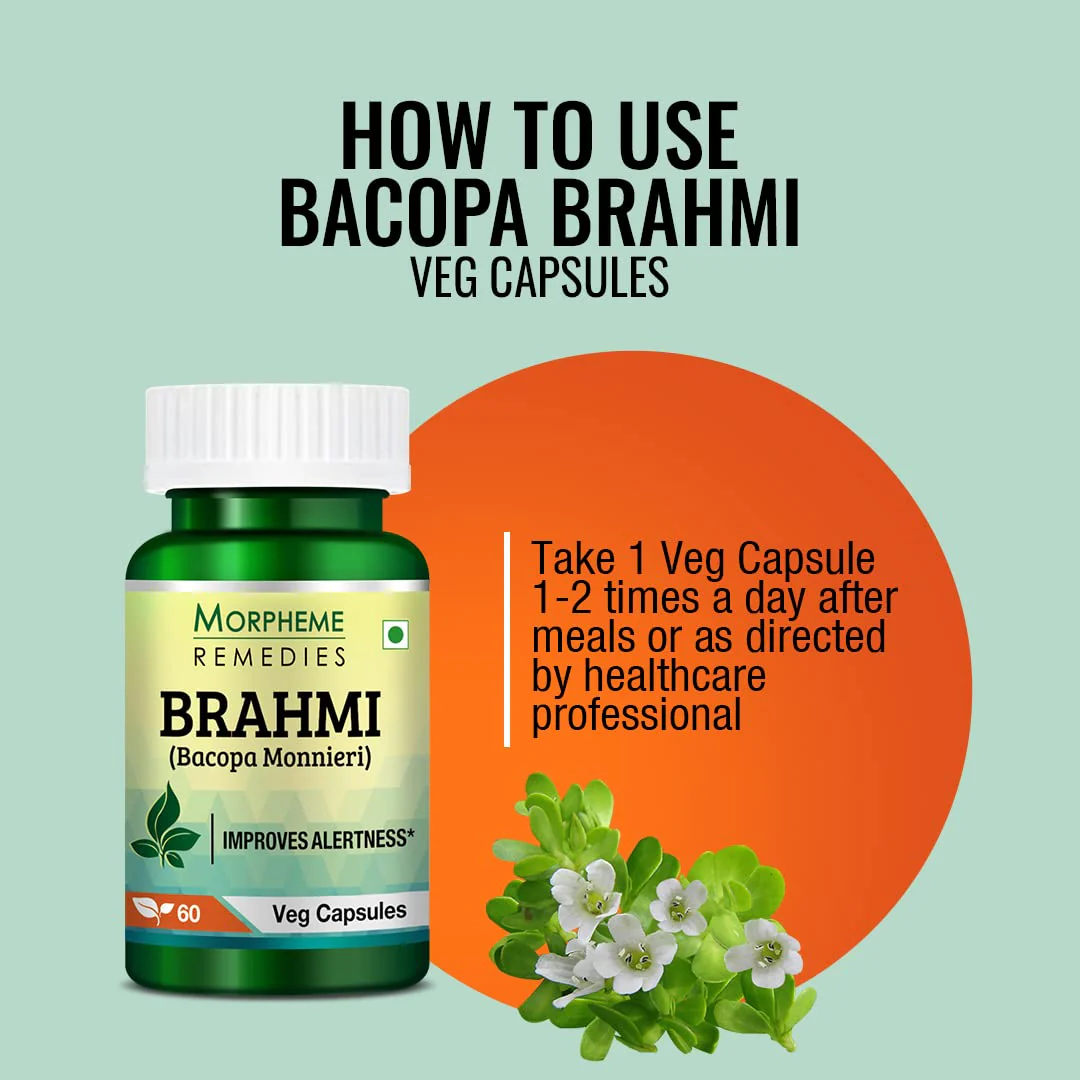 Morpheme Remedies Bacopa Brahmi Extract 500mg, Improves Alertness, Known As A Good Ingredient For Brain | 60 Capsules 100gm 0.2lbs - Image 4