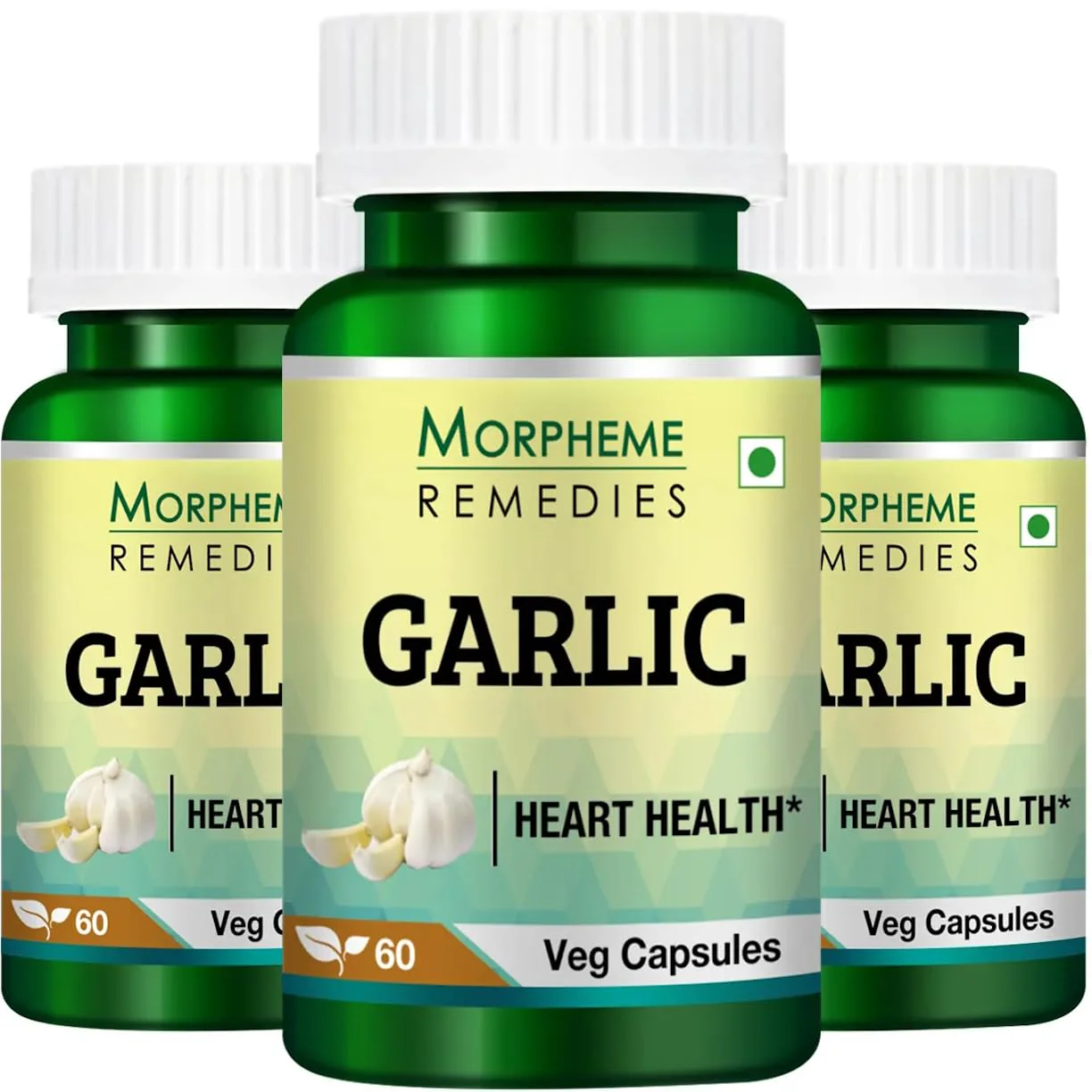 Morpheme Remedies Garlic 500mg, Natural Way To Support The Heart Health | 60 Veg Capsules 100gm 0.2lbs Each Pack Of 3