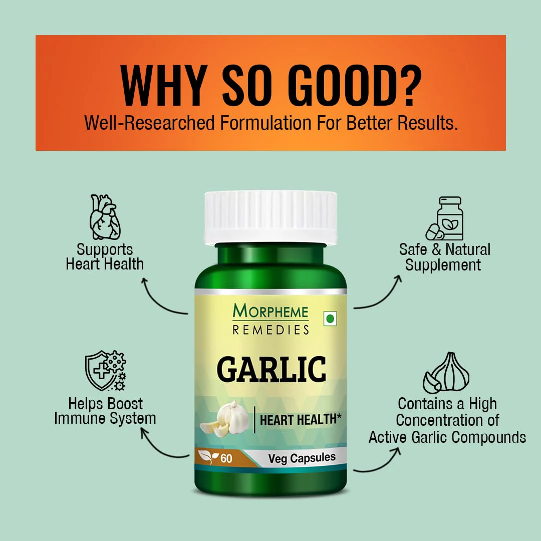 Morpheme Remedies Garlic 500mg, Natural Way To Support The Heart Health | 60 Veg Capsules 100gm 0.2lbs Each Pack Of 3 - Image 4