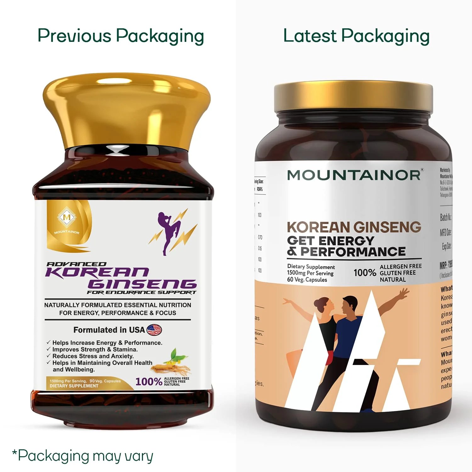Mountainor Pure Korean Ginseng Root Extract Capsules 1500mg Plant Based Supplement, Advanced Endurance Support For Men & Women, Improves Strength, Stamina | 60 Veg Capsules 100gm 0.2lbs - Image 2