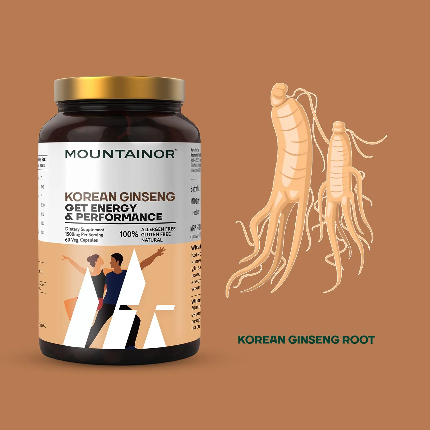 Mountainor Pure Korean Ginseng Root Extract Capsules 1500mg Plant Based Supplement, Advanced Endurance Support For Men & Women, Improves Strength, Stamina | 60 Veg Capsules 100gm 0.2lbs - Image 5