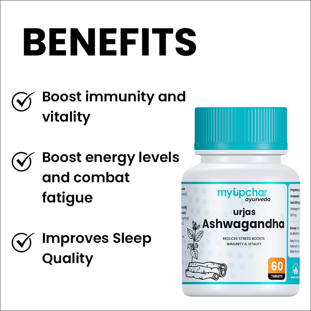 Myupchar Urjas Ashwagandha 500mg Tailored For Bodybuilders & Gym - Goers Stamina Booster, Muscle Recovery, Immune Support, Stress Reduction | 60 Tablets 100gm 0.2lbs Each Pack Of 2 - Image 3