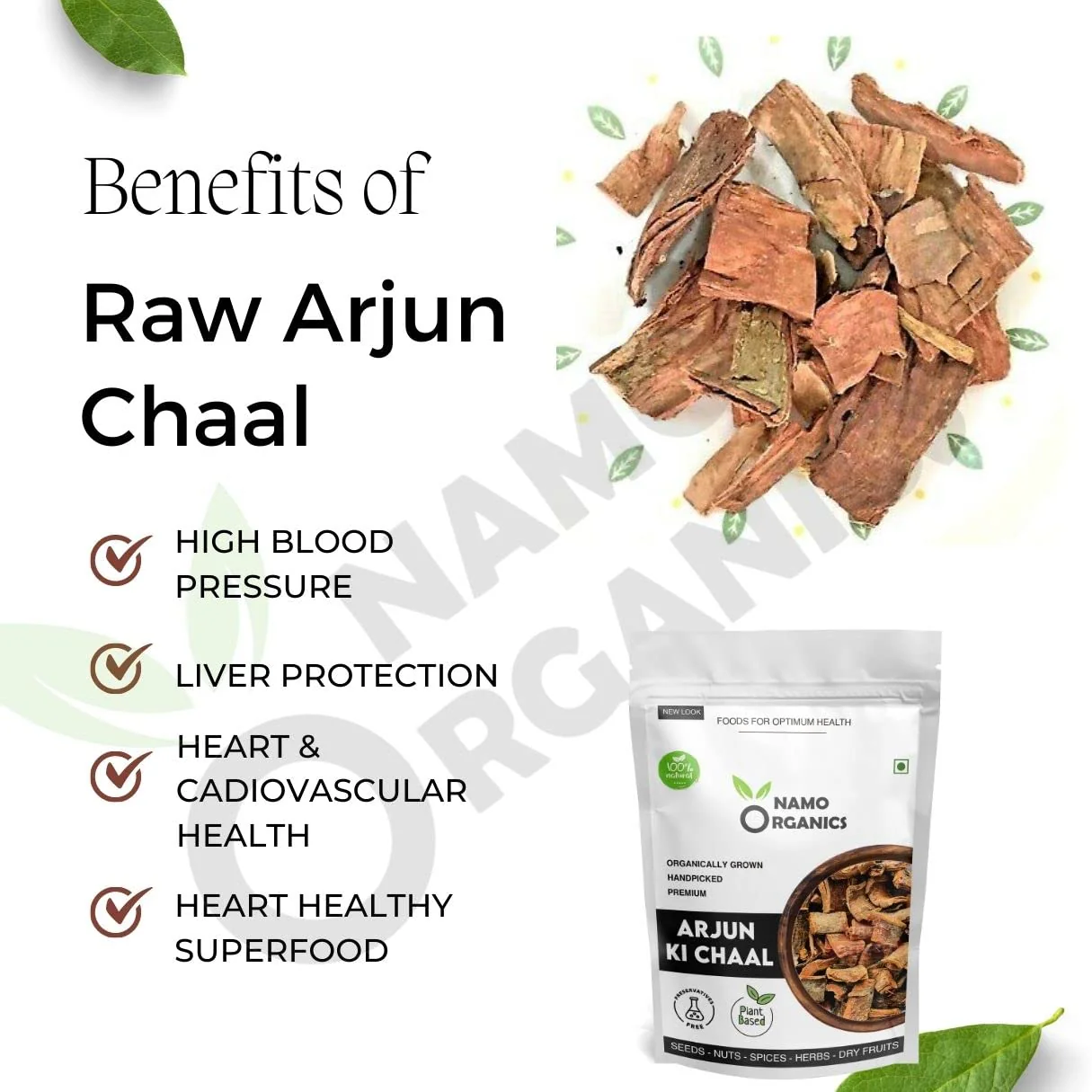 Namo Organics Arjun Ki Chaal Arjuna Tree Bark Raw, Lowers Bad Cholesterol, Ideal For Herbal Skin Care | 1 Kg 2.2lbs - Image 2