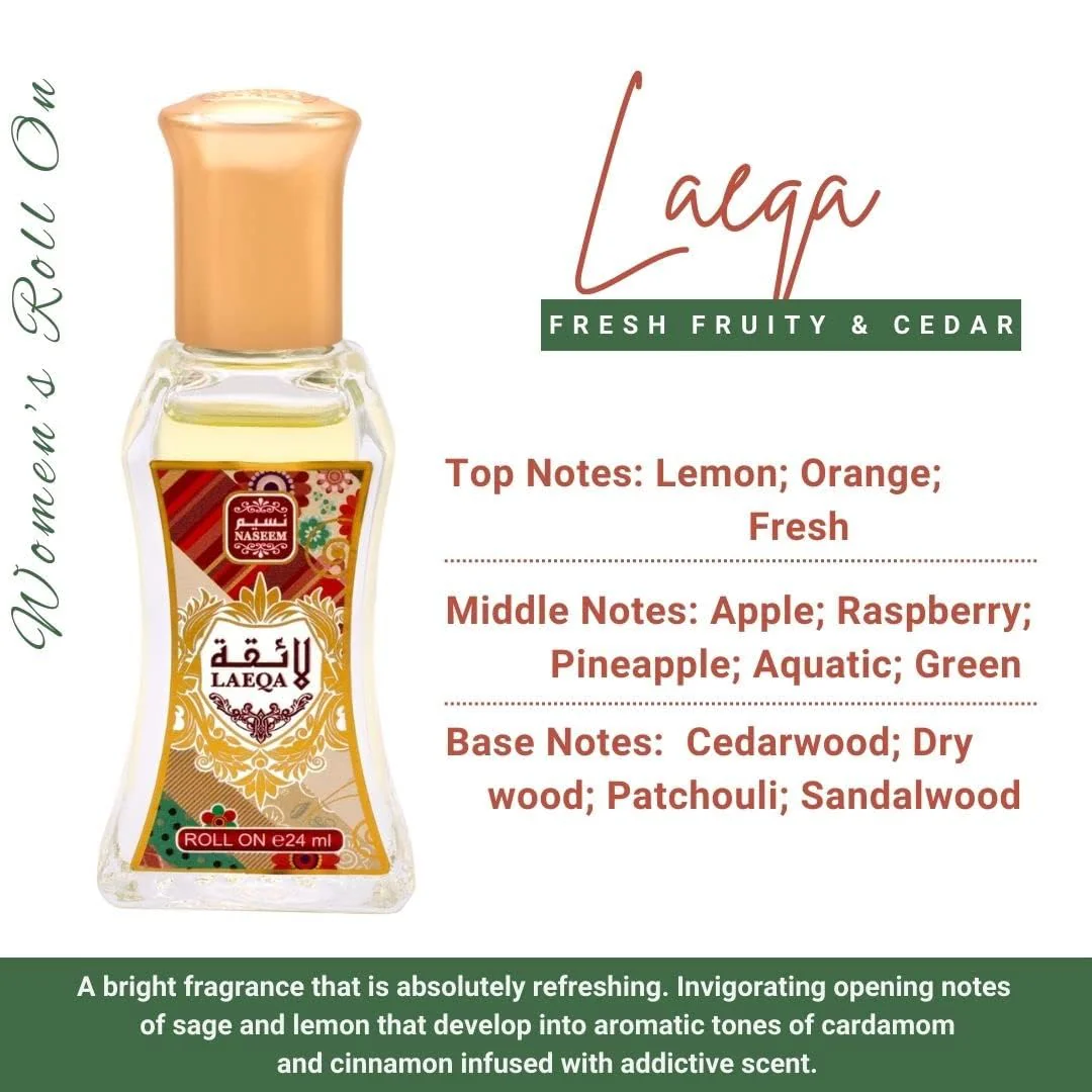 Naseem Laeqa Perfume Oil Roll On 24ml 0.8 Fl.oz. Arabian Fragrance Oil For Women | Long Lasting | Alcohol Free - Image 4