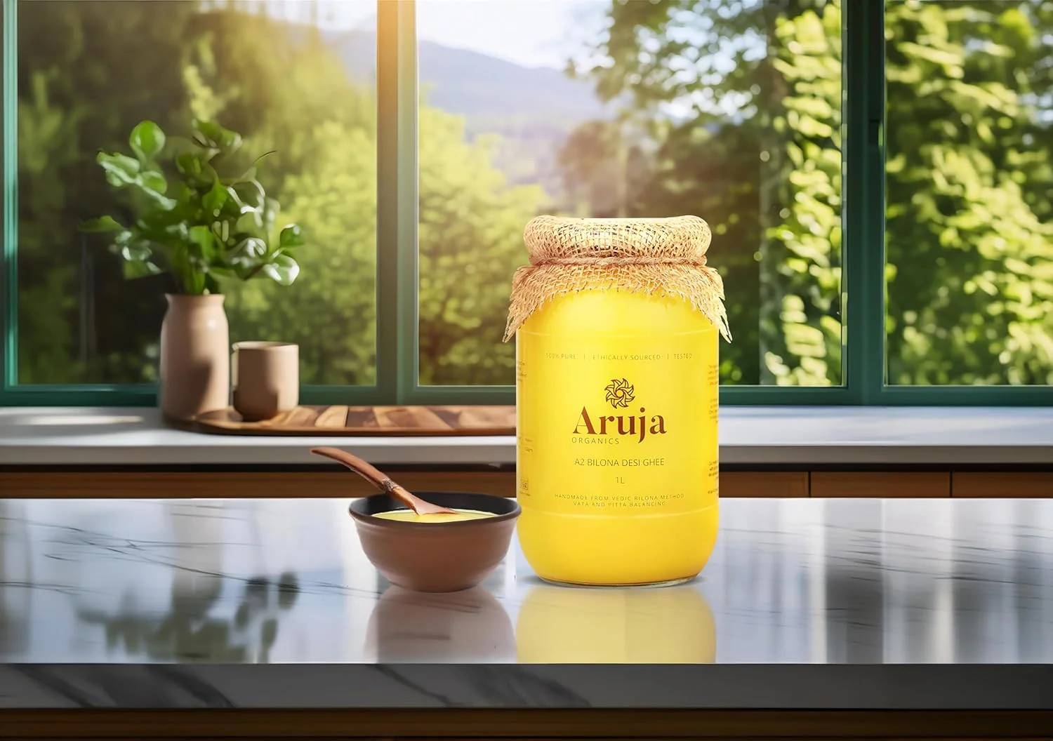 Natural A2 Bilona Desi Cow Ghee By Aruja | Rich In Protein & Vitamin Healthy Pure Desi Ghee Good For Strong Bones | (1 Litr) 33.8 Ounce | Jar Pack - Image 4