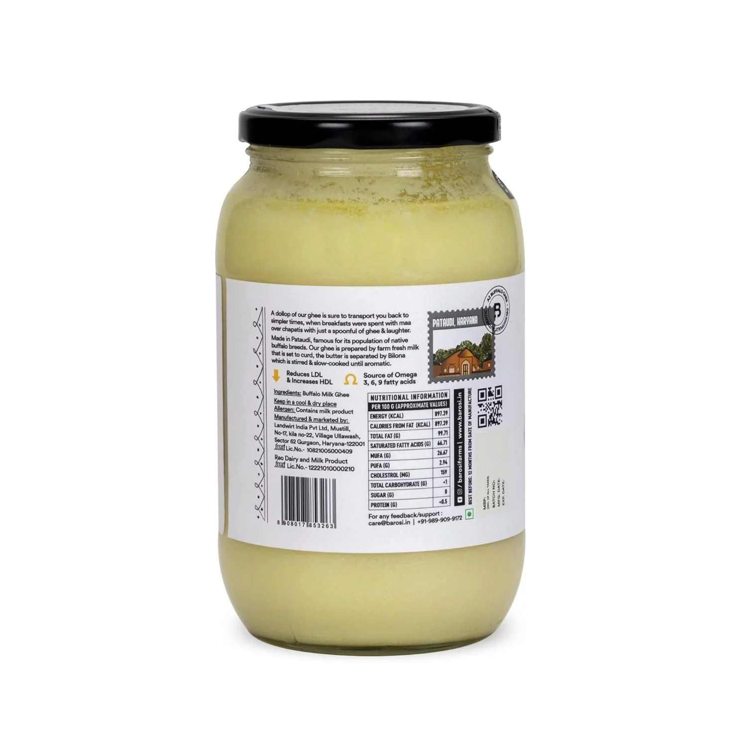 Natural A2 Buffalo Ghee By Barosi | Rich In Vitamins A, E & Healthy Cow Desi Ghee Good For Improves Eyesight | (1 Litr) 33.8 Ounce | Jar Pack - Image 2