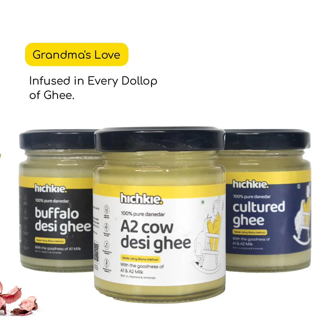 Natural A2 Cow Desi Ghee + Cultured Ghee & Buffalo Ghee By Hichkie | Rich In Vitamin A, D & K Healthy Vedic Bilona Method Pure Desi Ghee | 300ml (100ml * 3) 10.1 Ounce | Combo Pack - Image 4