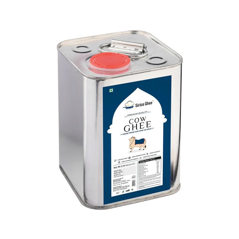 Natural A2 Cow Ghee By Sirico Ghee | Traditional Vedic Bilona Method Curd-Churned Pure Desi Danedar Ghee For Sweets | 4 Litre (2 Litre * 2) 135.2 Ounce | Tin Pack - Image 5