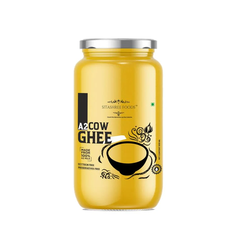 Natural A2 Cow Ghee By Sitashree Foods | Rich In Flavor & Nutrients Healthy Pure Desi Cow Ghee Good For Pulao | (500ml) 16.9 Ounce | Jar Pack