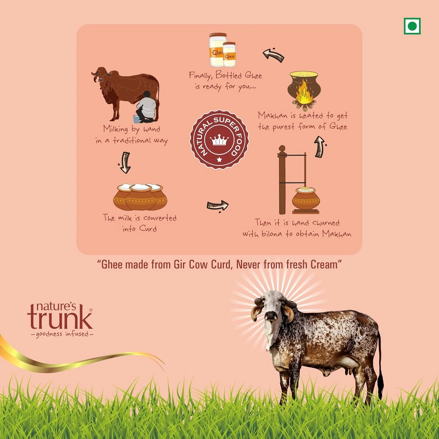 Natural A2 Desi Gir Cow Ghee By Nature'S Trunk | Vedic Bilona Method Healthy & Tasty Gir Cow Ghee Good For Overall Health | (1 Litre) 33.8 Ounce | Jar Pack - Image 4