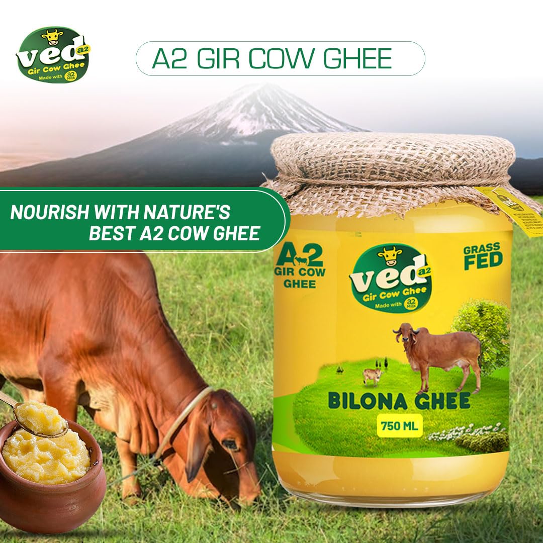 Natural A2 Gir Cow Ghee By Ved-A2 | Traditional Bilona Method Healthy Desi Ghee Good For Heart Health | (750ml) 25.3 Ounce | Jar Pack - Image 2