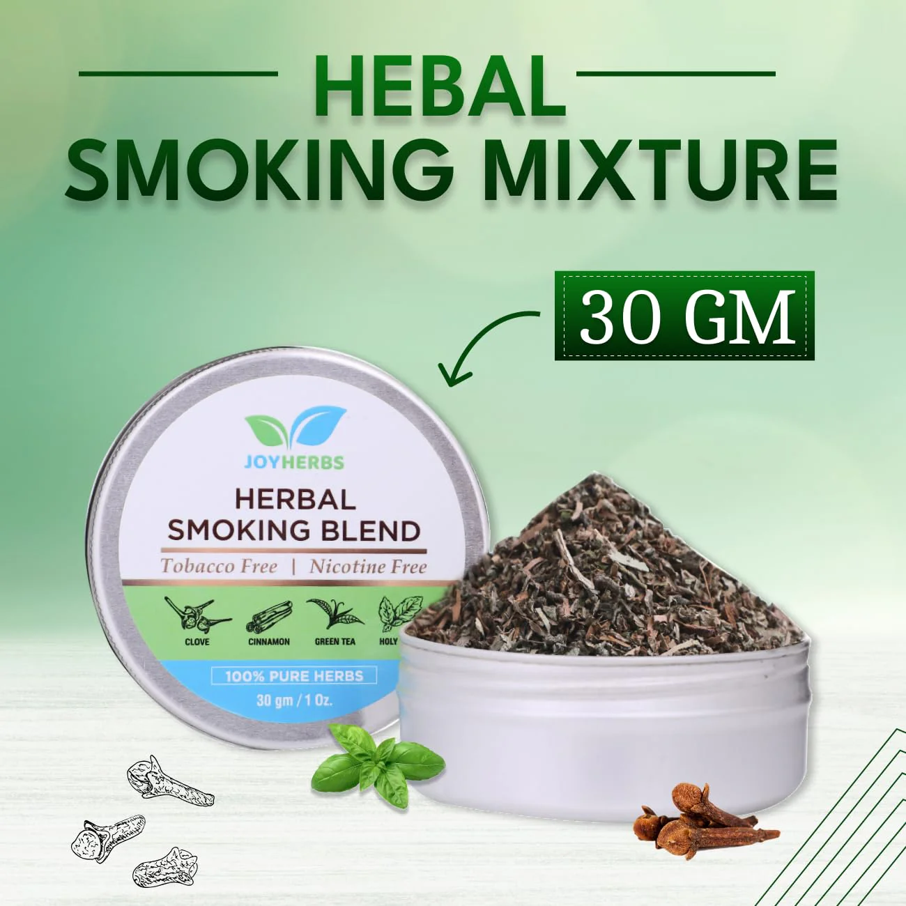 Natural & Ayurvedic Herbal Smoking Blend 1 Pack 1 Oz/ 30g Can With T-Tube-Yellow 200 Pcs Per Box - Tobacco-Free & Nicotine-Free Smoking Mixture - Image 2
