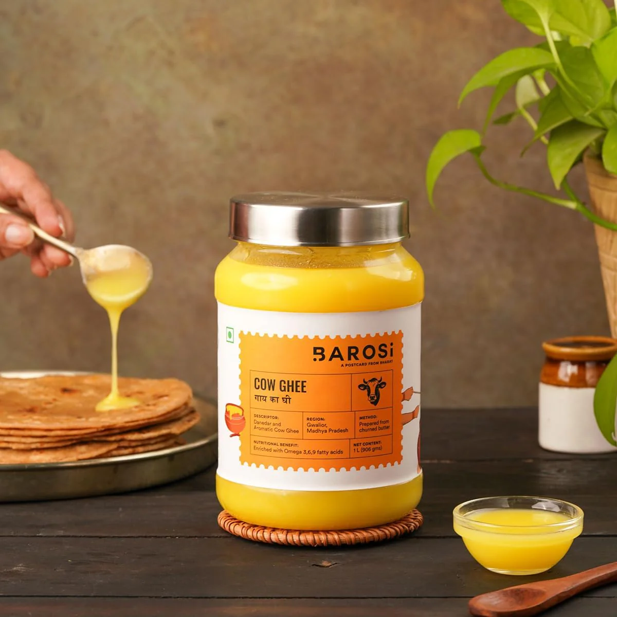 Natural Desi Cow Ghee By Barosi | Rich In Vitamins A, E & Healthy Cow Desi Ghee Good For Overall Health | 3 Litr (1 Litr * 3) 101.4 Ounce | Jar Pack - Image 4