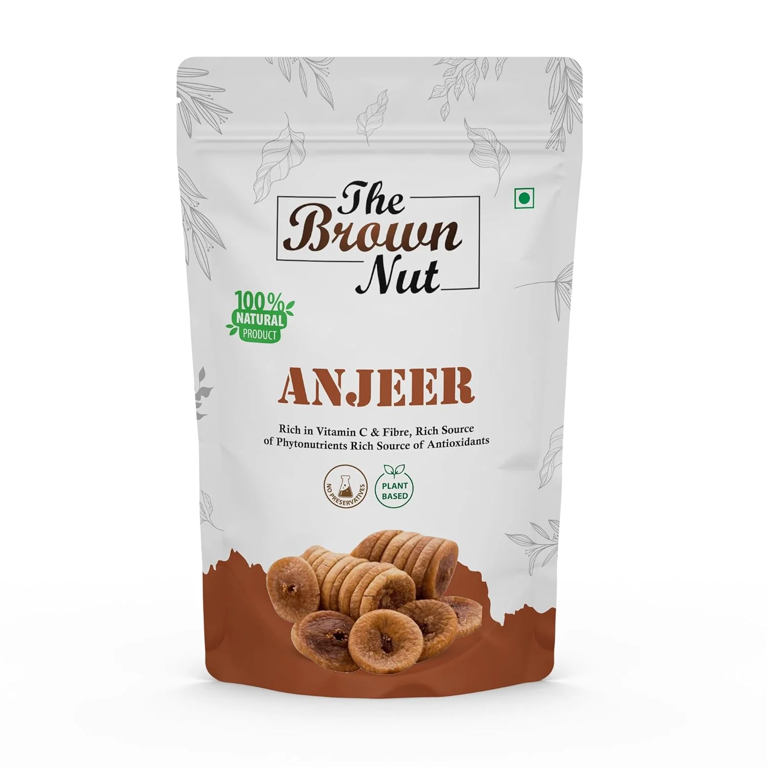 Natural Dried Anjeer Figs By The Brown Nut 100gm, | Rich Source Of Fibre Calcium & Iron| Low In Calories And Fat Free | Ziplock Pouch | 3.5 Ounce