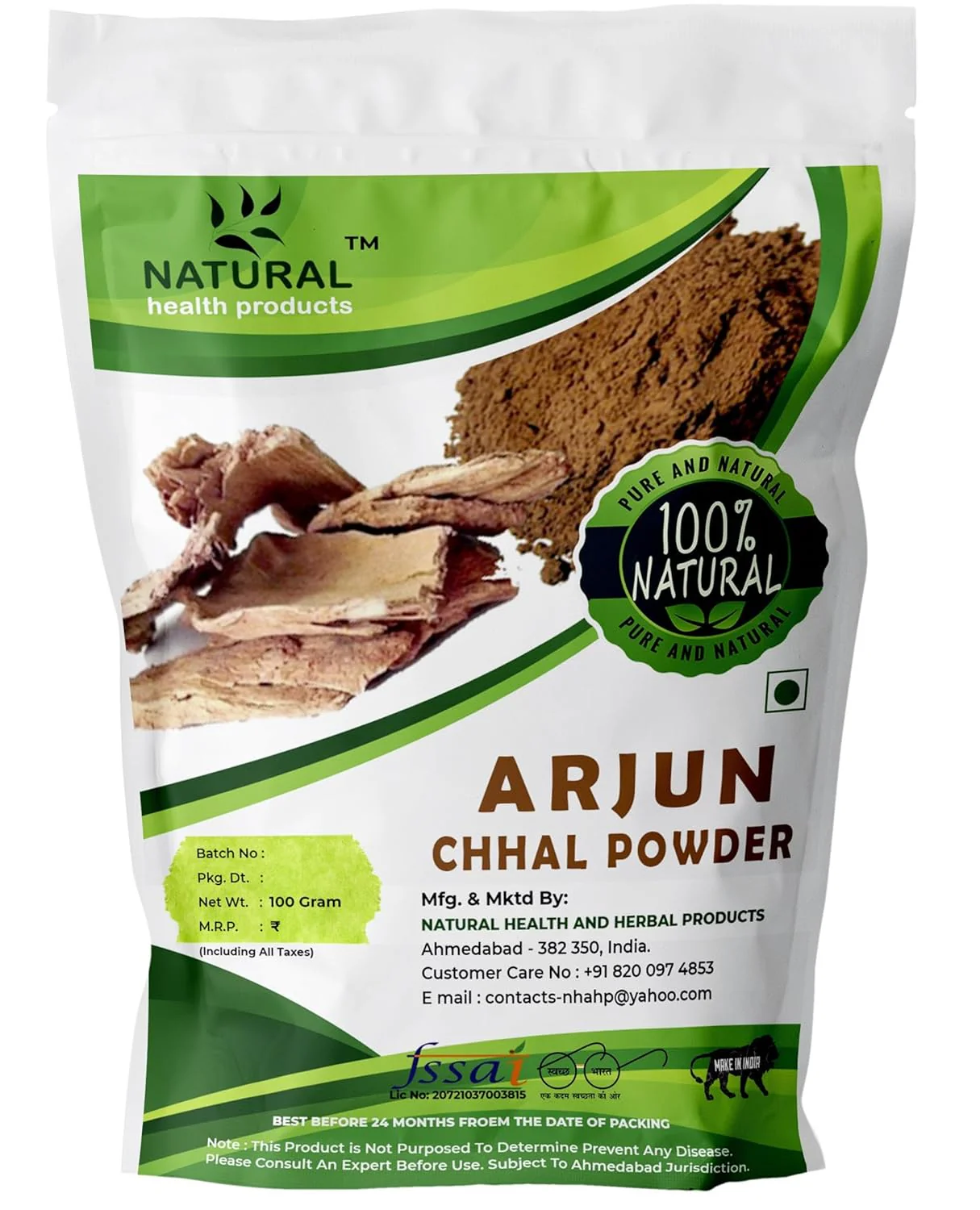 Natural Health Products Pure Arjun Chhal Powder For Heart Weight Loss Hair Growth Tea Churna Pure Herbal Organic, Drinking, Eating, Face, Skin | 100gm 0.2lbs