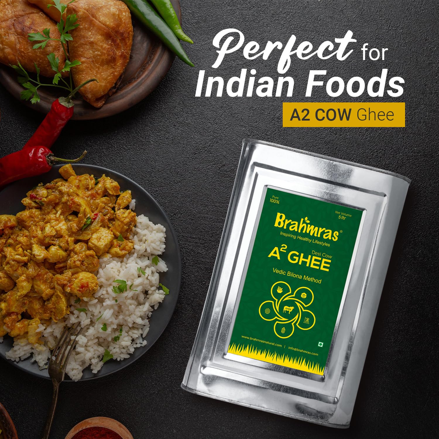 Natural Premium A2 Cow Ghee By Brahmras | Rich In Vitamins Using Traditional Bilona Method Cow Ghee Good For Cooking | (5 Litr) 169.0 Ounce | Tin Pack - Image 4