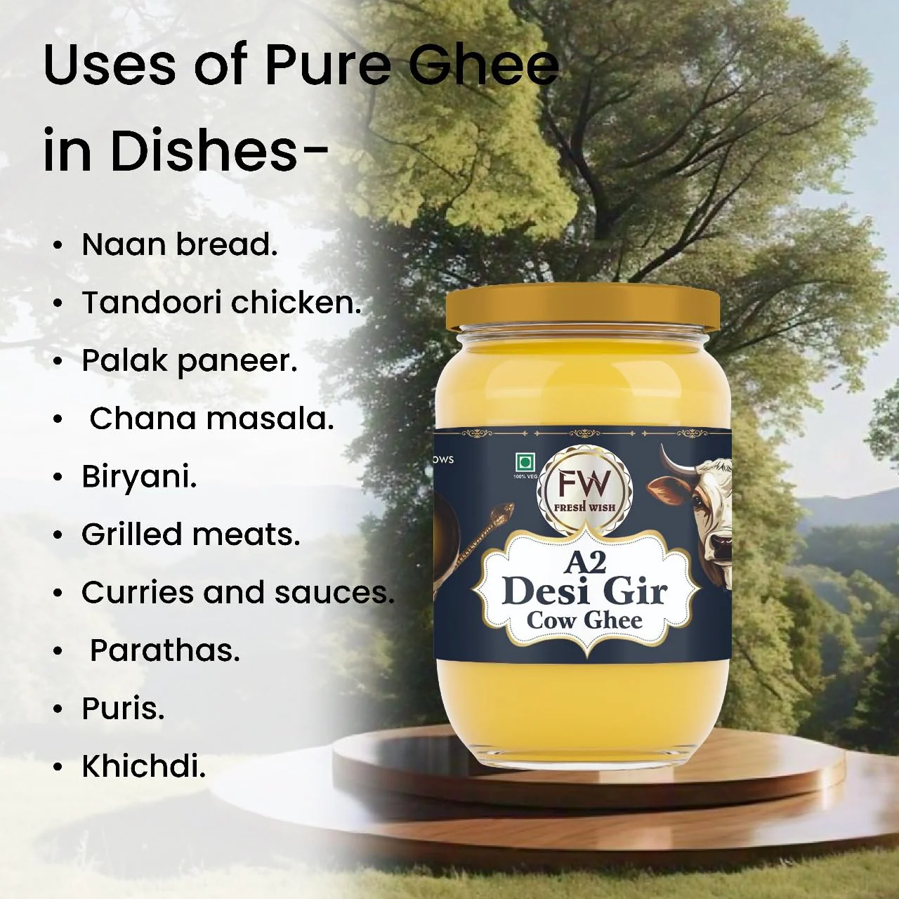 Natural Premium A2 Gir Cow Ghee By Fresh Wish | Naturally & Healthy Bilona Method Cow Ghee Good For Sweets | (500ml) 16.9 Ounce | Jar Pack - Image 2