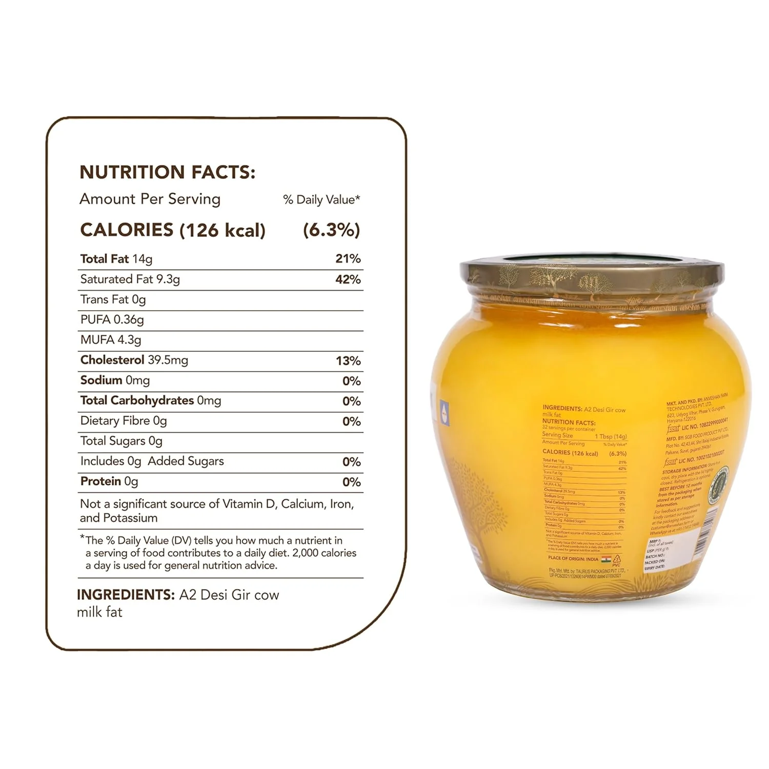 Natural Premium Bilona-Churned Gir Cow Ghee By Anveshan | High In Vitamins A, D & Healthy Bilona Method Desi Ghee Good For Digestive Health | (500ml) 16.9 Ounce | Jar Pack - Image 2