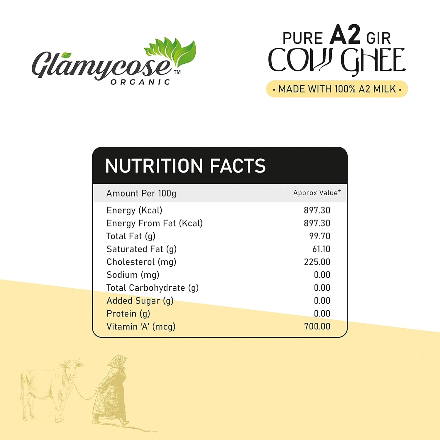 Natural Premium Desi Cow Ghee By Glamycose | High In Protein Fiber Healthy Desi Ghee For Baking | (500ml) 16.9 Ounce | Box Pack - Image 3