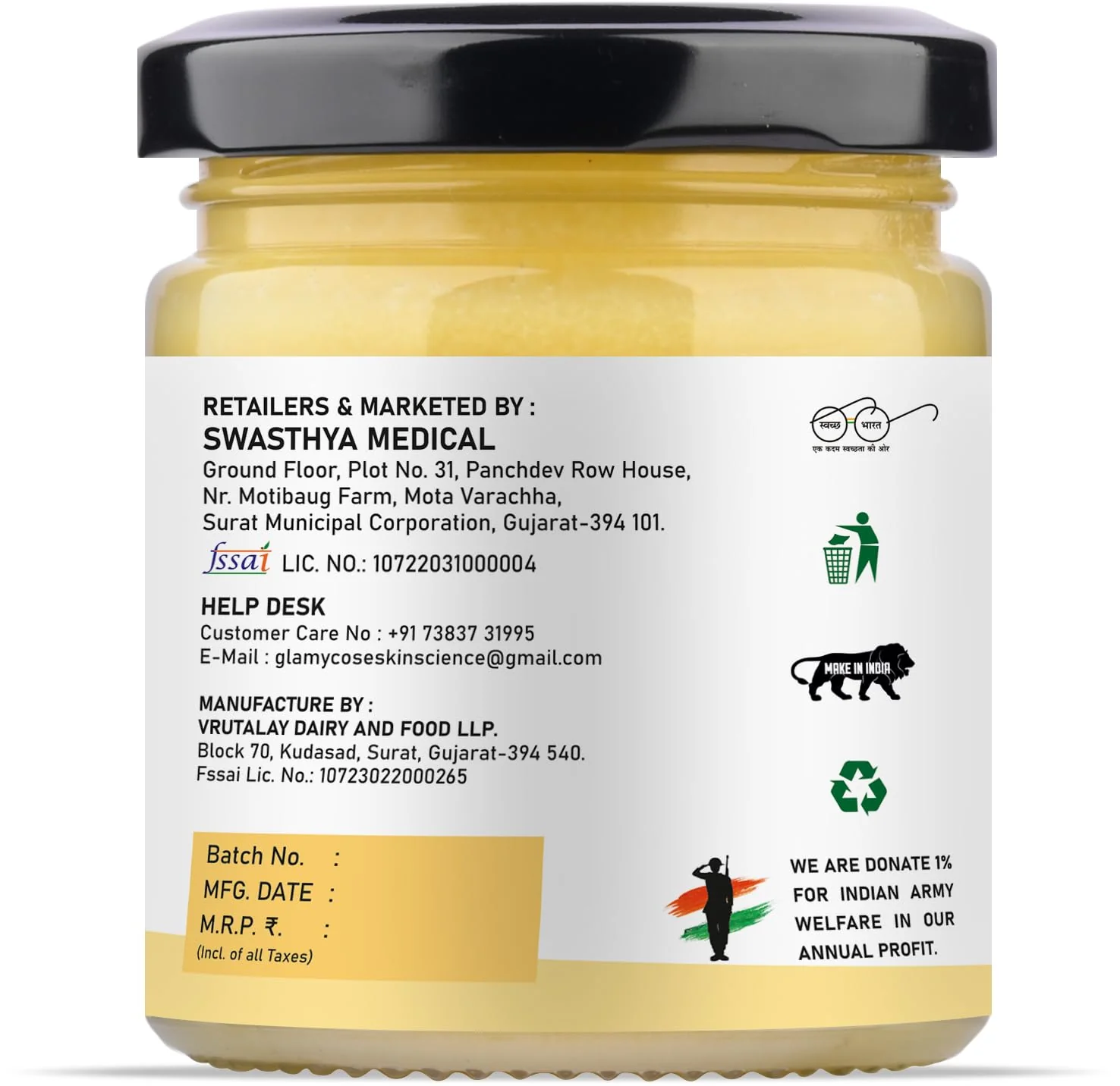 Natural Premium Desi Cow Ghee By Glamycose | High In Protein Fiber Healthy Desi Ghee For Frying | (100ml) 3.3 Ounce | Box Pack - Image 2