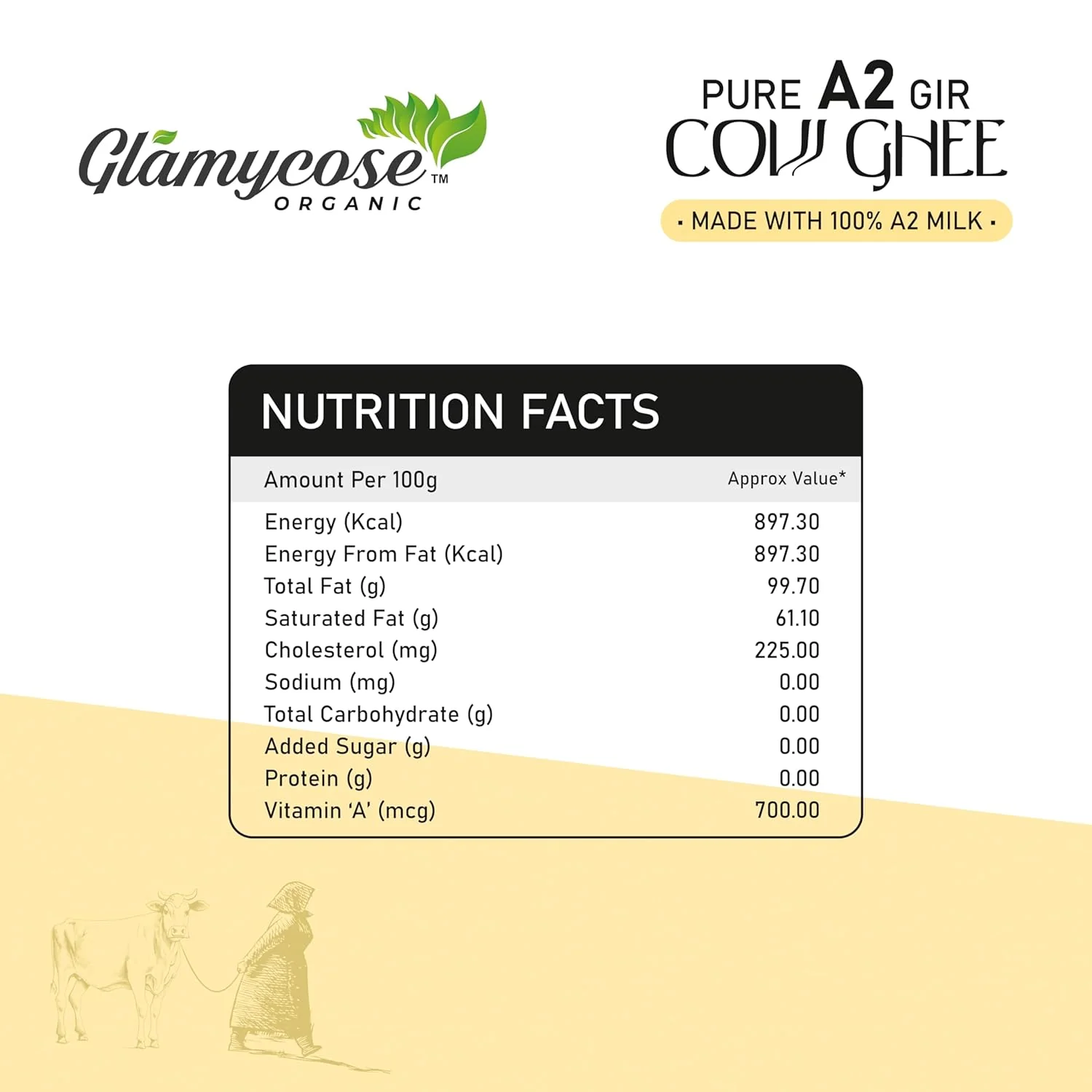 Natural Premium Desi Cow Ghee By Glamycose | High In Protein Fiber Healthy Desi Ghee For Heart Health | 1 Litre (500ml * 2) 33.8 Ounce | Box Pack - Image 3