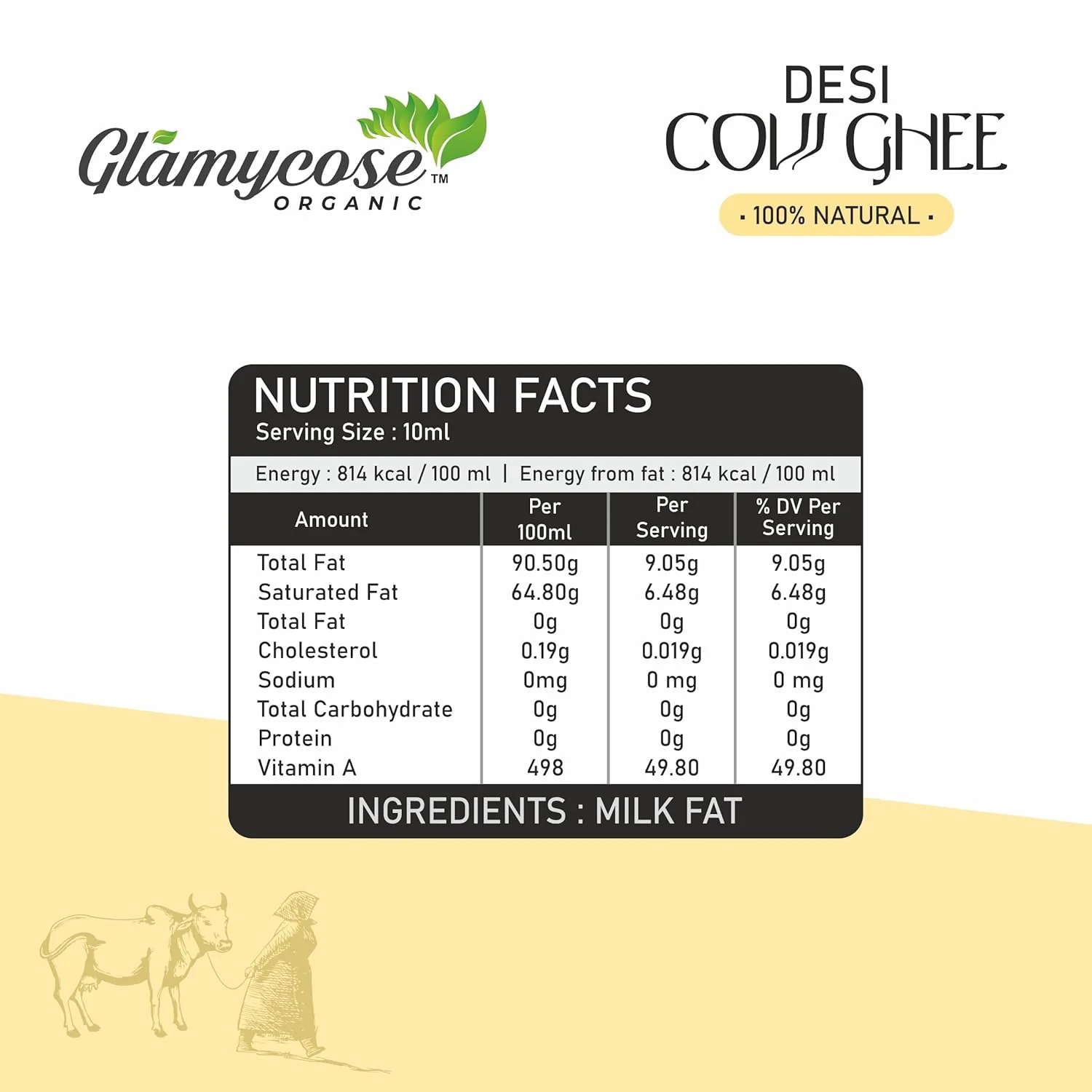 Natural Premium Desi Cow Ghee By Glamycose | High In Protein Fiber Healthy Desi Ghee For Sweets | 2 Litre (1 Litr * 2) 67.6 Ounce | Box Pack - Image 3