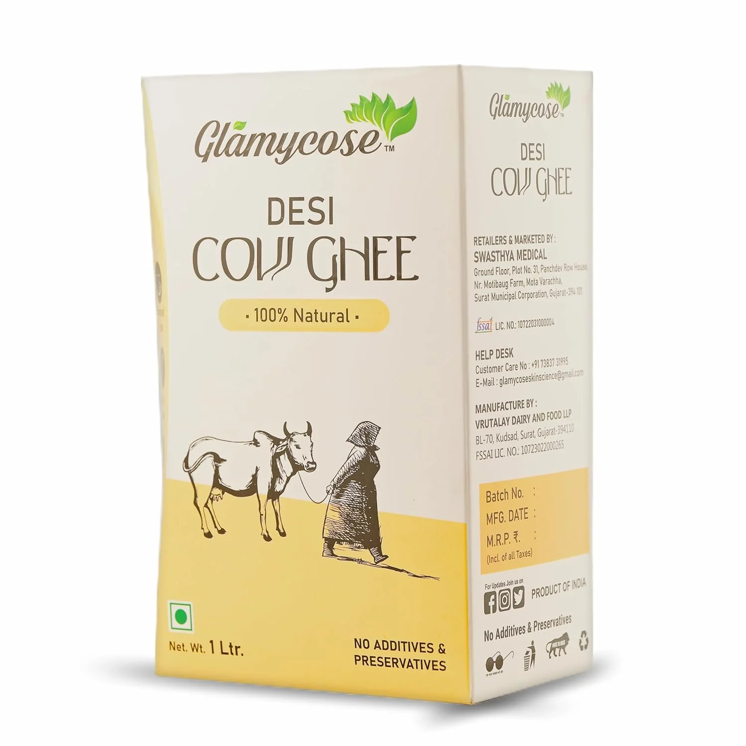 Natural Premium Desi Cow Ghee By Glamycose | High In Protein Fiber Healthy Desi Ghee For Sweets | 2 Litre (1 Litr * 2) 67.6 Ounce | Box Pack - Image 5