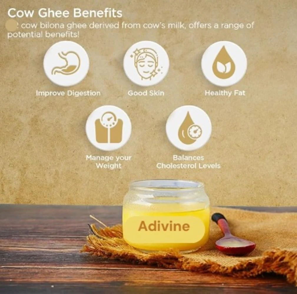 Natural Premium Gir Cow Ghee By Adivine | Traditional Bilona Method Healthy Grassfed Desi Cow Ghee Good For Enhances Eyesight | (500ml) 16.9 Ounce | Jar Pack - Image 4