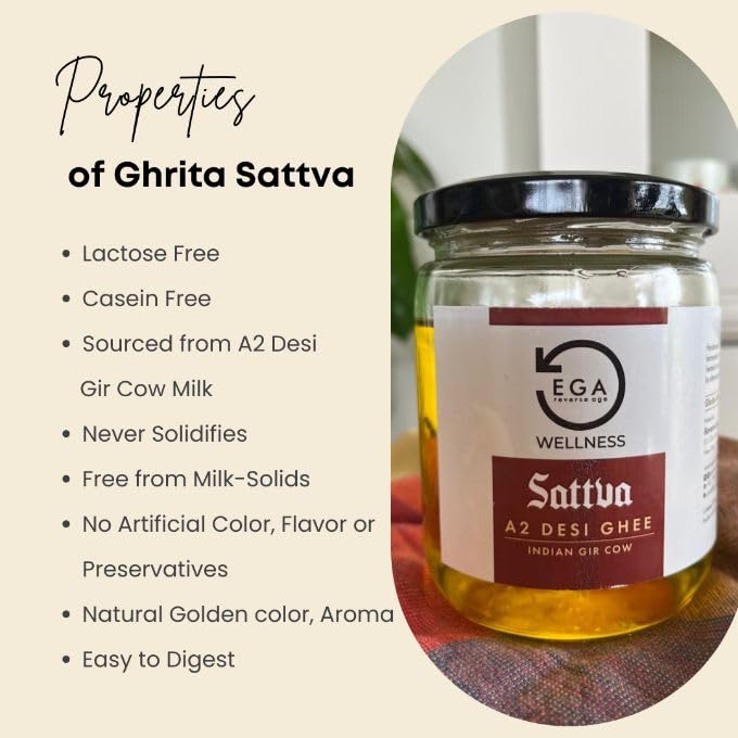 Natural Premium Sattva A2 Desi Gir Cow Ghee By Ega Wellness | High In Protein Fiber & Nutrients Healthy Desi Ghee Good For Brain Health | (500ml) 16.9 Ounce | Jar Pack - Image 4