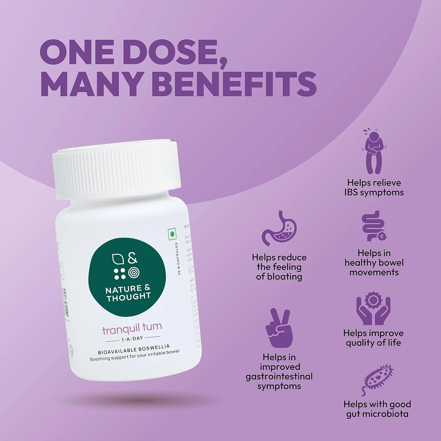 Nature & Thought Boswellia Serrata Capsules Gut Health Supplement, Ibs Support, Anti - Inflammatory With Bsrx | 30 Capsules 50gm Each Pack Of 3 - Image 2