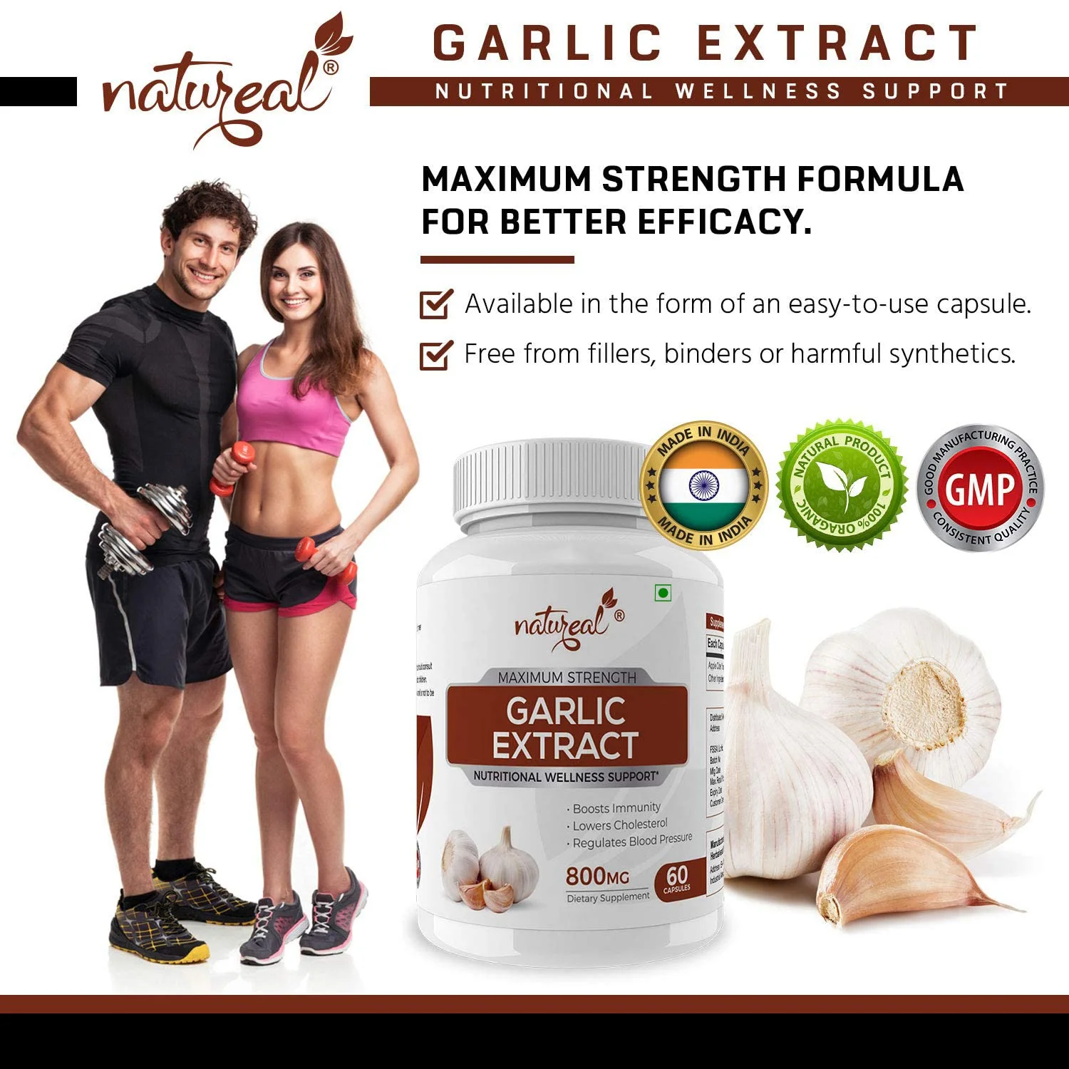 Natureal Garlic Extract Capsules For Cardiac Wellness & Antioxidant 800mg, Boost The Immune System It Supports The Protective Mechanism Of The Body | 60 Capsules 100gm 0.2lbs Each Pack Of 2 - Image 4