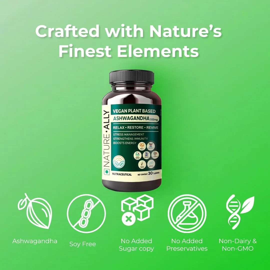 Natureally Ashwagandha 500mg Extra Strength Natural Formulation Support Strength & Energy Withania Somnifera Extract | 30 Vegetarian Tablets 50gm 0.1lbs Each Pack Of 3 - Image 4
