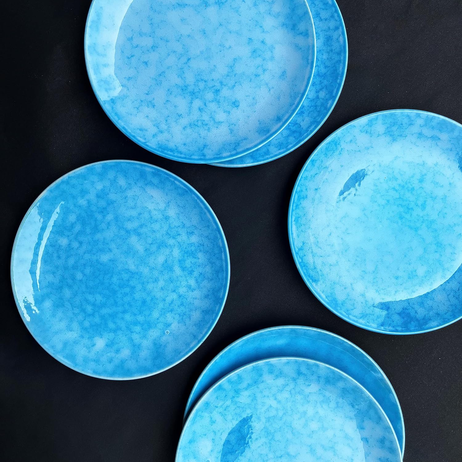 Neelam Ceramic Dinner Plates Set Of 6 - 10 Inches, 6 Pieces, Blue | Hand Painted Full Ceramic Plates For Dinner - Microwave Safe & Dishwasher Safe