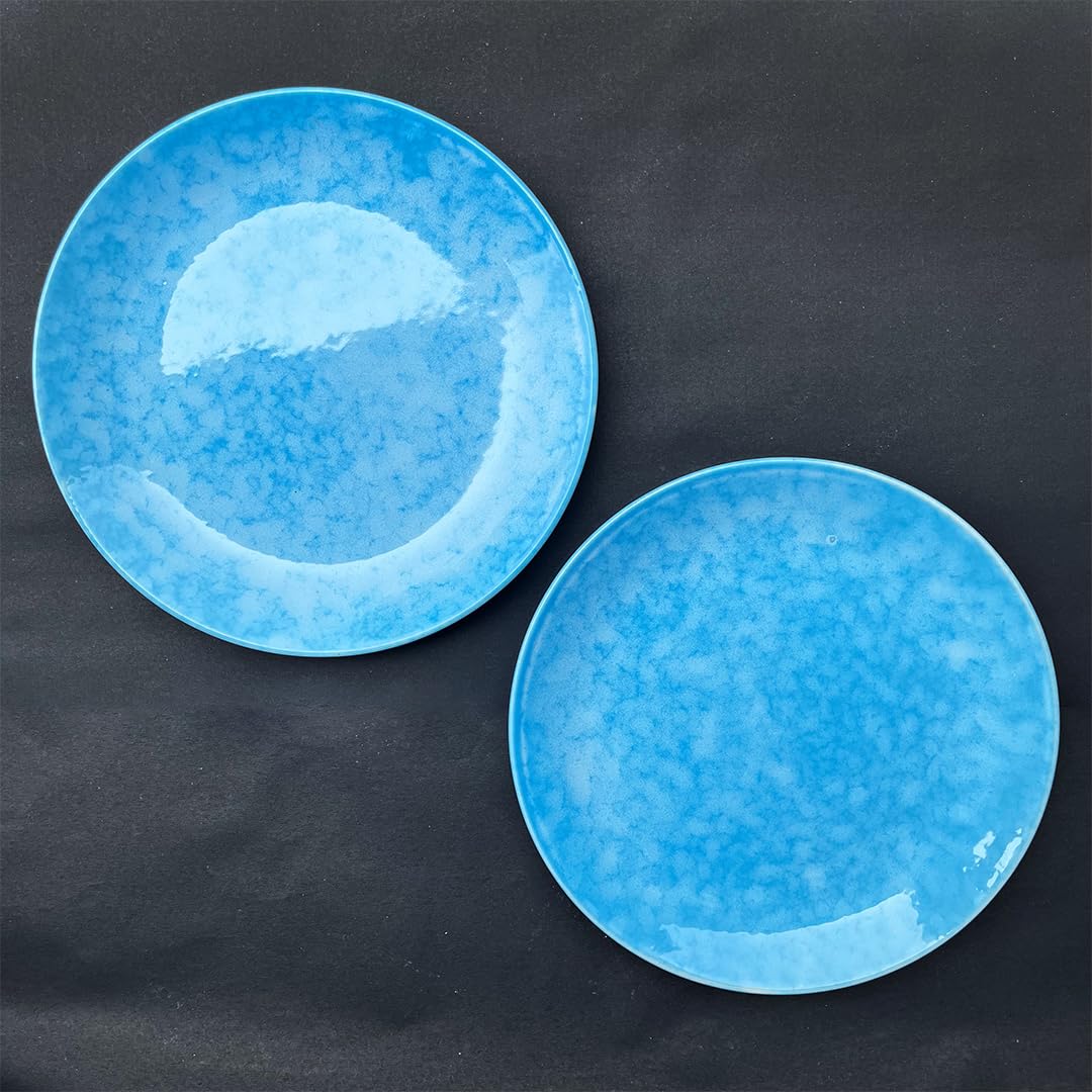 Neelam Handcrafted Ceramic Dinner Set - 3 Pieces, Blue | 1 Dinner Plate + 2 Katori Bowls, 180ml Each Dinnerware Set | Serving For 1, Microwave Safe & Dishwasher Safe - Image 5