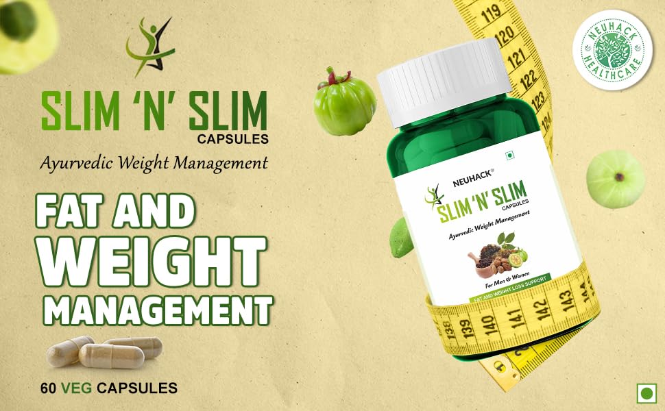 Neuhack Slim N Slim Weight & Fat Management Ayurvedic Veg Capsules With Garcinia Combogia, Pure Plant-based, Natural Being Gelatin - Free & Cruelty - Free | 60 Capsules 100gm 0.2lbs - Image 4