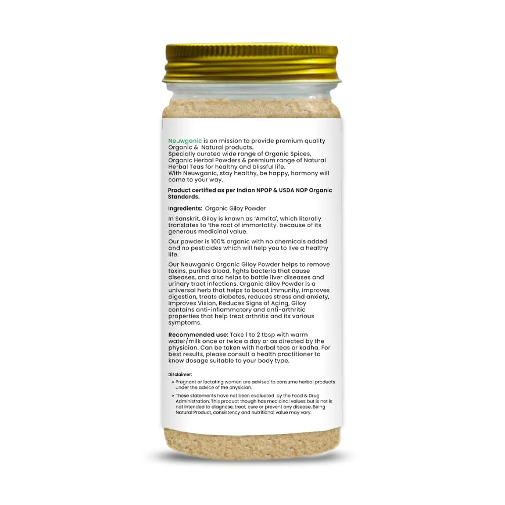 Neuwganic Organic Giloy Powder India Organic & Usda Organic Certified, For Reducing Inflammation, Detoxifying Body, Improving Function, Regulates Sugar | 200gm 0.4lbs - Image 2