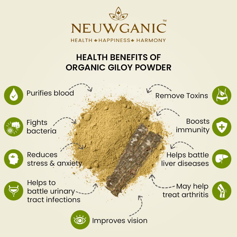 Neuwganic Organic Giloy Powder India Organic & Usda Organic Certified, For Reducing Inflammation, Detoxifying Body, Improving Function, Regulates Sugar | 450gm 0.9lbs - Image 2