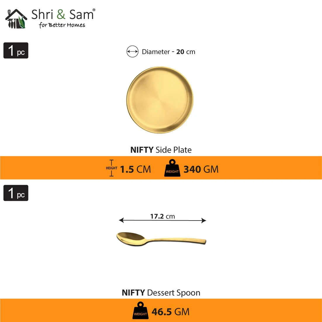 Nifty High Grade Stainless Steel Thali Set With PVD Coating, Gold | 5 Katoris+ 1 Glass+ 1 Quarter Plate+ 1 Full Plate+ 1 Dessert Spoon - Image 6