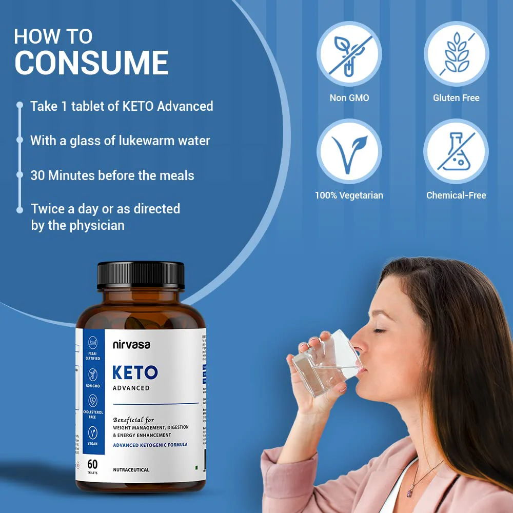 Nirvasa Keto Advanced Tablets For Men & Women With Garcinia Cambogia & Green Coffee Extract Gluten - Free Keto Tablets For Weight Management, Elevating Energy | 60 Tablets 100gm 0.2lbs - Image 5