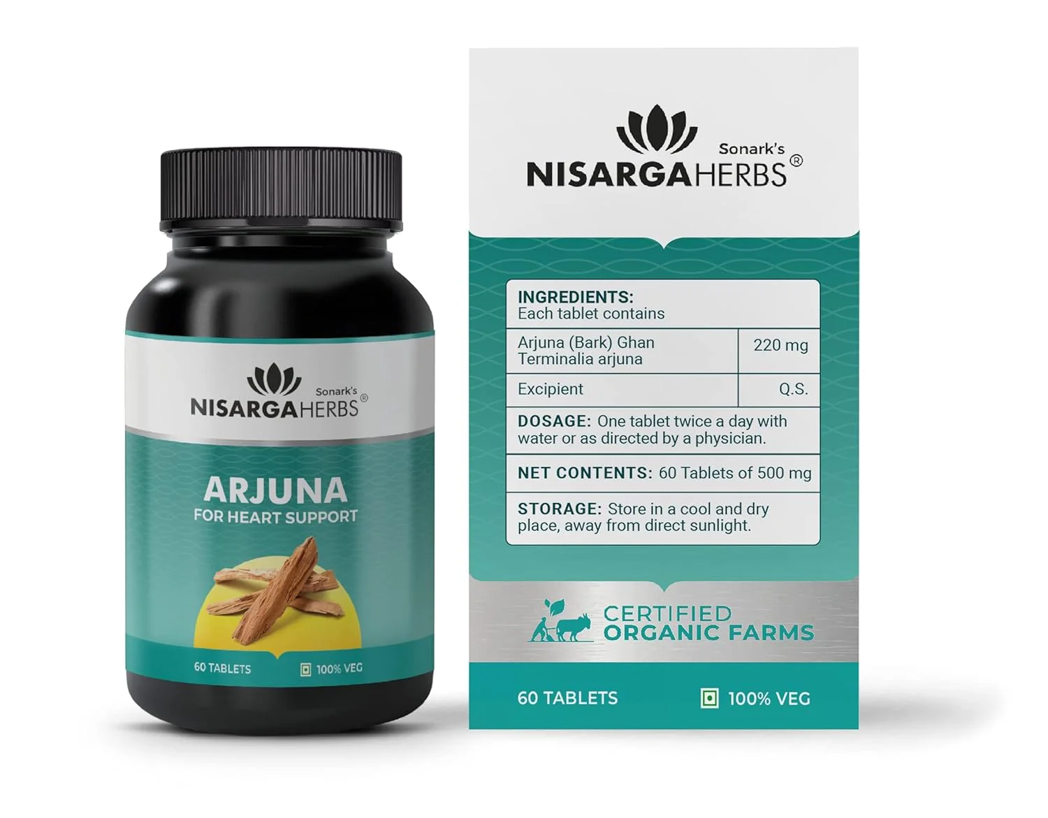 Nisarga Herbs Arjuna Tablet, 100% Organic, Ayurvedic & Natural, Gluten Free Herbal Heart Tonic, Strengthens Cardiac Muscles & Cholesterol Control | 60 Veg Tablets 100gm 0.2lb Each Pack Of 2 - Image 5