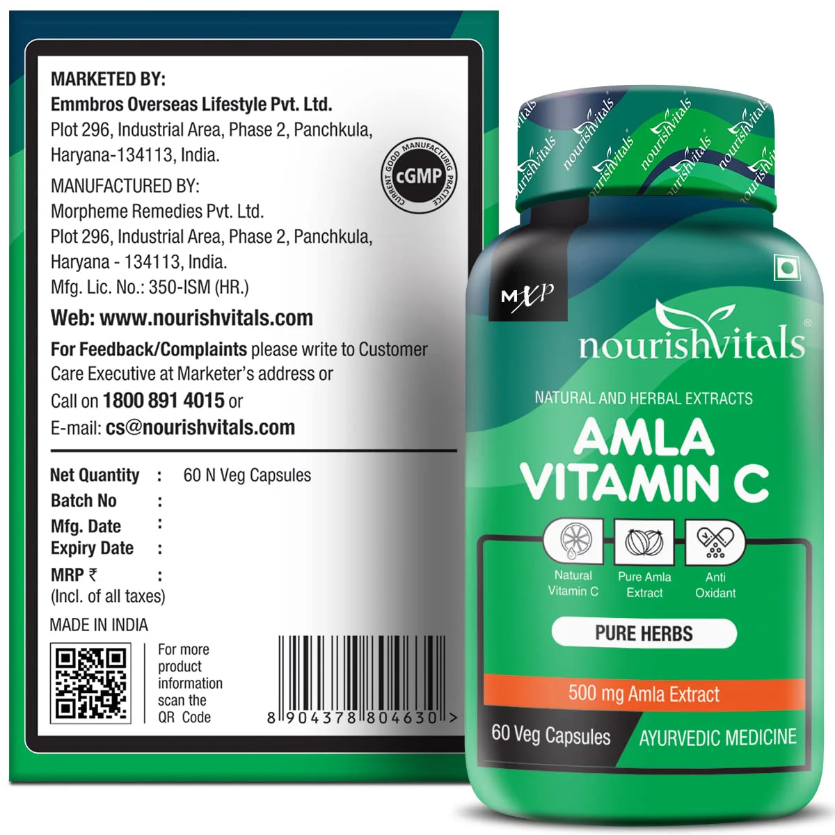 Nourishvitals Amla Vitamin C With Tannins 25% Pure Herbs, 500mg Amla Extract, Antioxidant, Immune, Skin | 60 Veg Capsules, 100gm 0.2lbs Each Pack Of 2 - Image 5