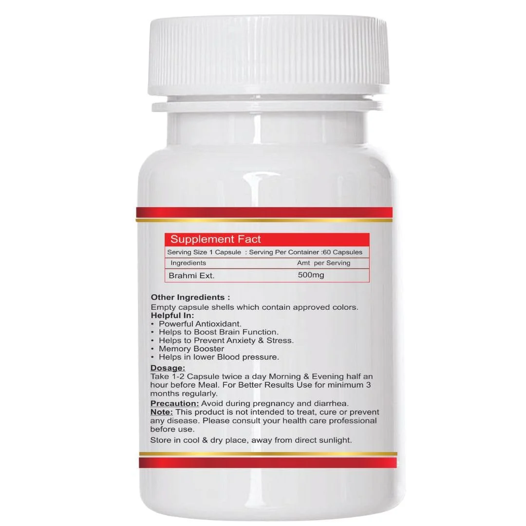Nourishworld Brahmi Capsules Pure Herbs For Mind Wellness, Helps Improves Alertness | 60 Capsules 100gm 0.2lbs Each Pack Of 2 - Image 2
