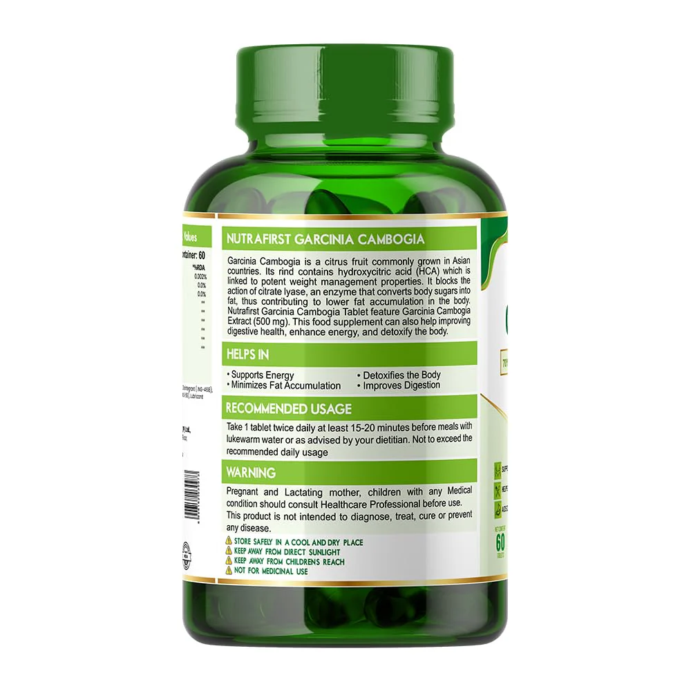Nutrafirst Garcinia Cambogia Tablets 800mg With 70% Hca & Green Tea Extract, For Weight Management, Improves Digestion For Men & Women | 60 Tablets 100gm 0.2lbs - Image 4